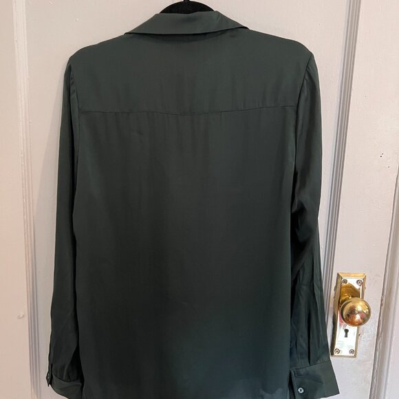 Quince Washable Stretch Silk Notch Collar Blouse, Forest Green - Picture 4 of 10